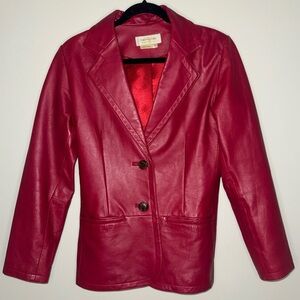 Bloomingdale's Red Leather Blazer Jacket